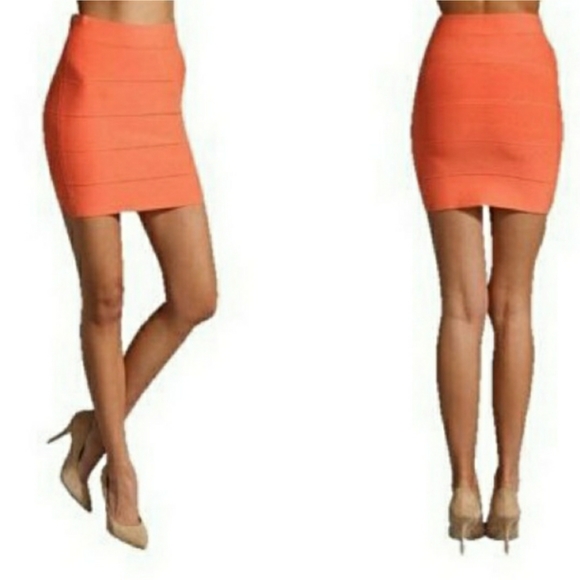 BCBGMaxAzria Simone Power Bandage Mini Skirt - Neon Orange - Picture 2 of 10